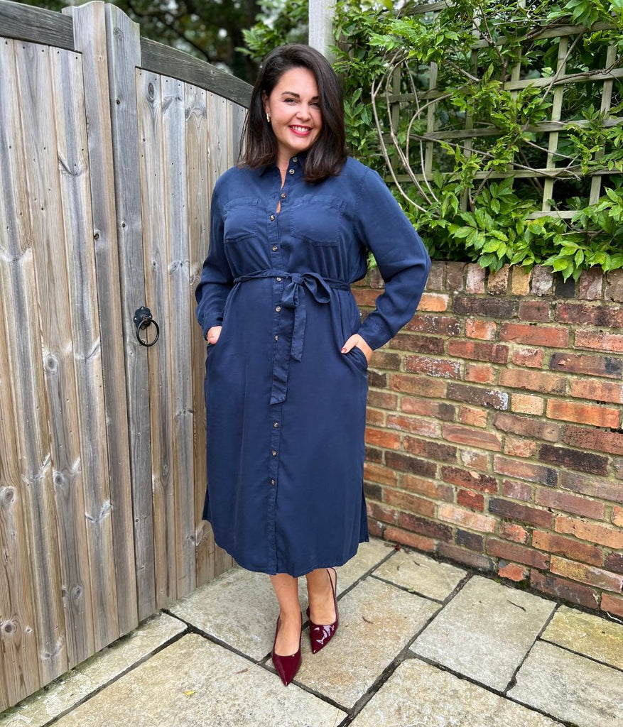Navy Tencel Belted Midi Shirt Dress – Highstreet Outlet UK