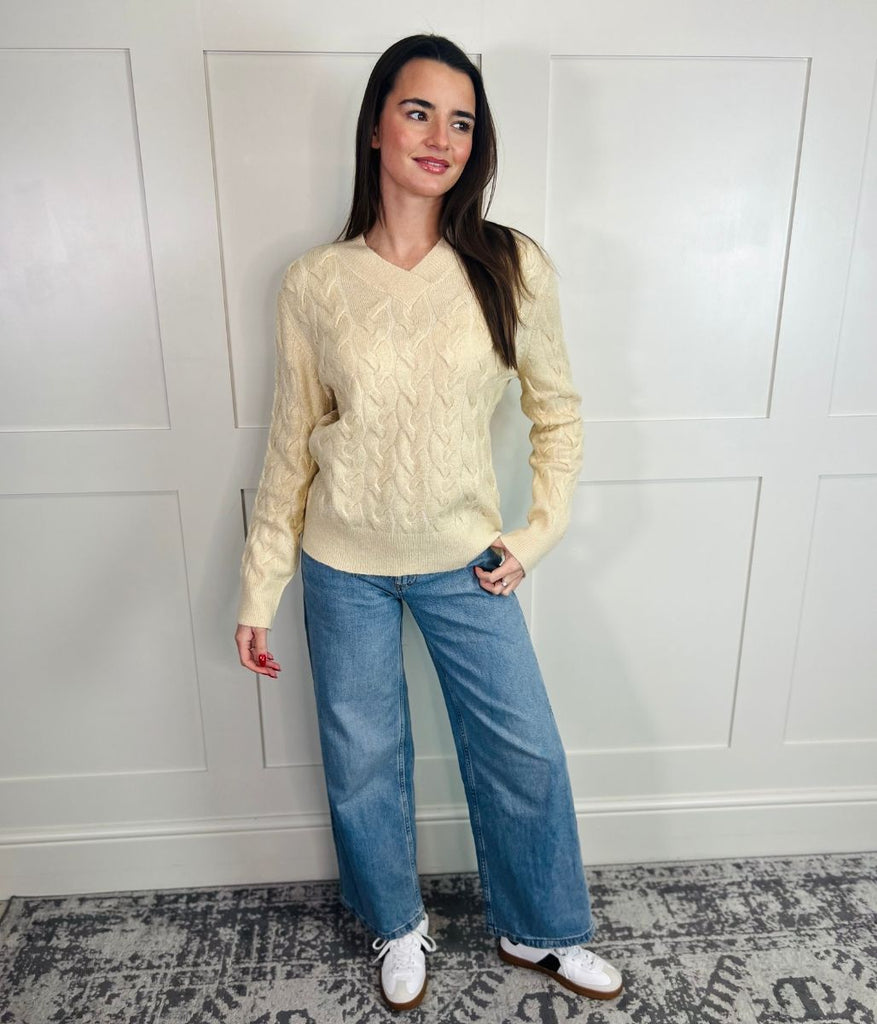 Cream Cable Knit High Neck Oversized Jumper - Kiyla