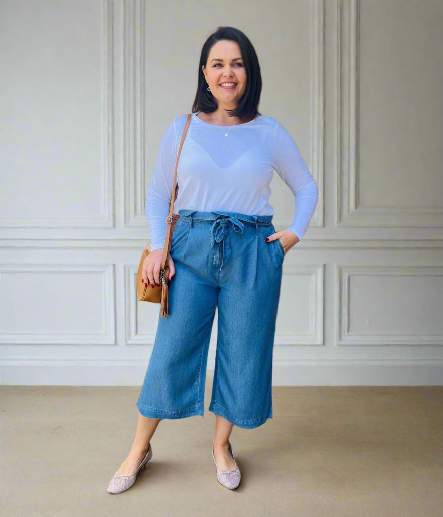 Blue Tencel Wide Leg Cropped Trousers – Highstreet Outlet UK