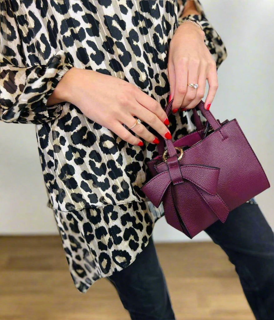 Burgundy fashion Cheetah Detail Handbag