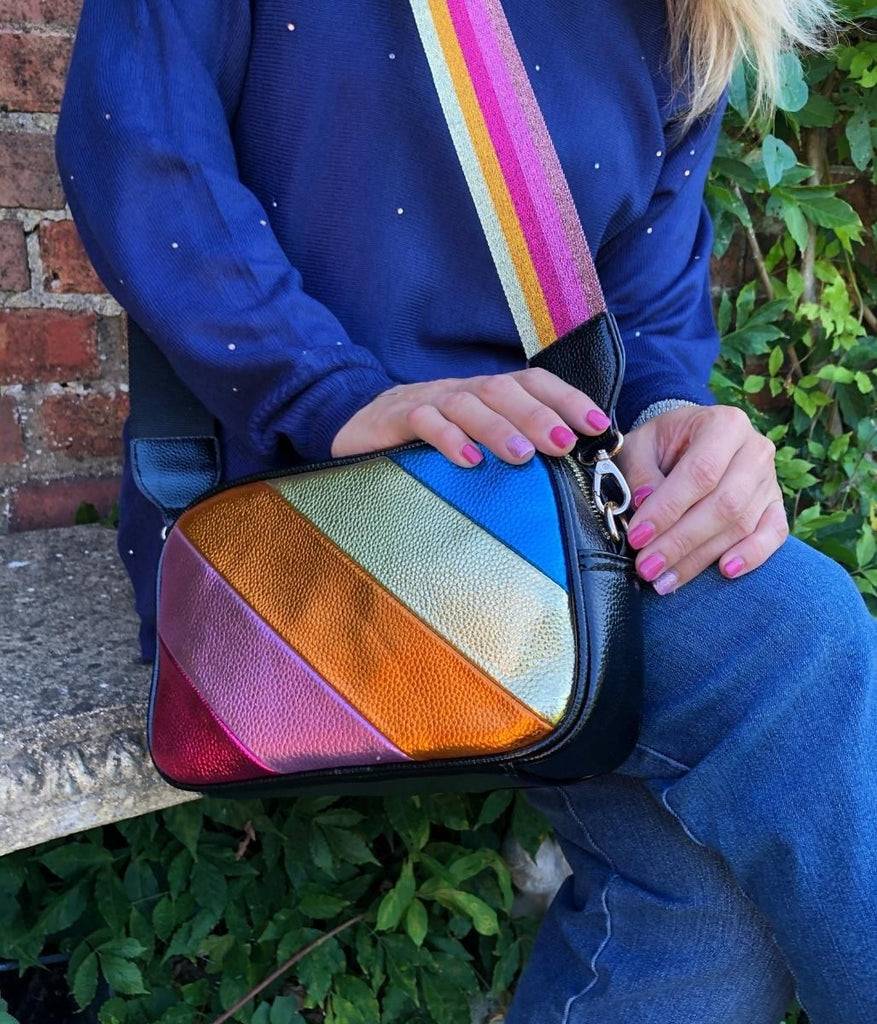 Orange Metallic Rainbow Cross Body Camera Bag Highstreet Outlet UK