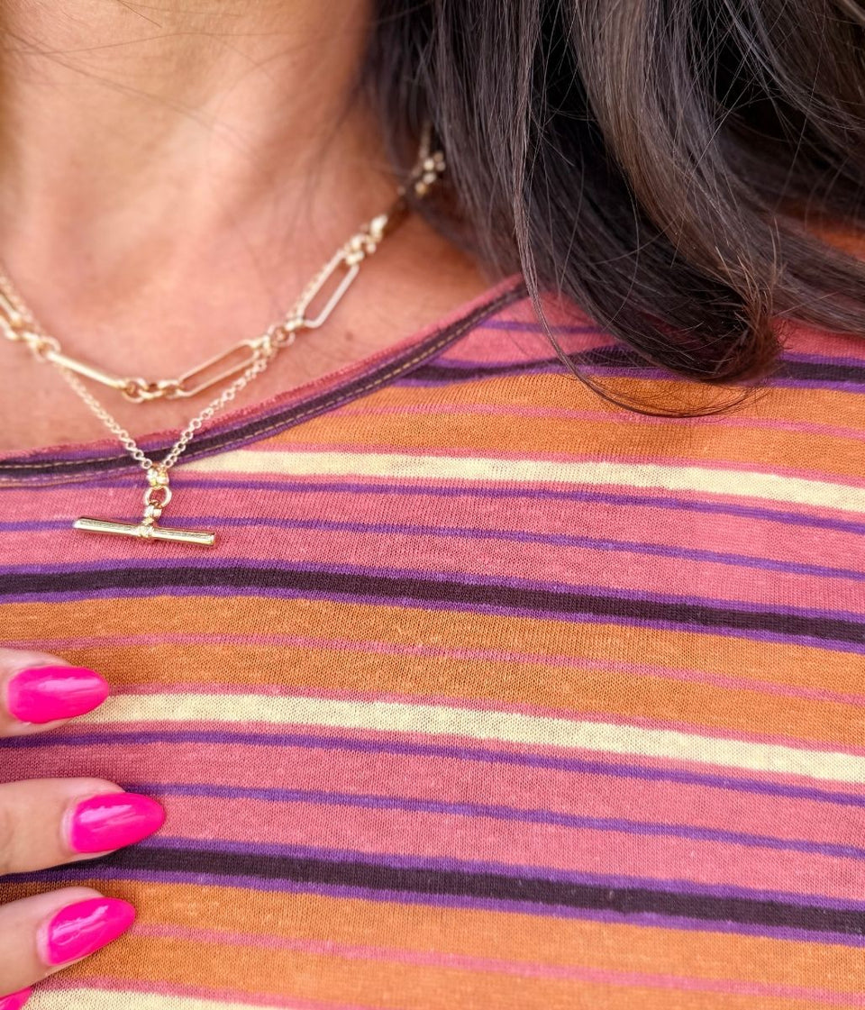 Paprika Striped Linen Blend Relaxed T Shirt