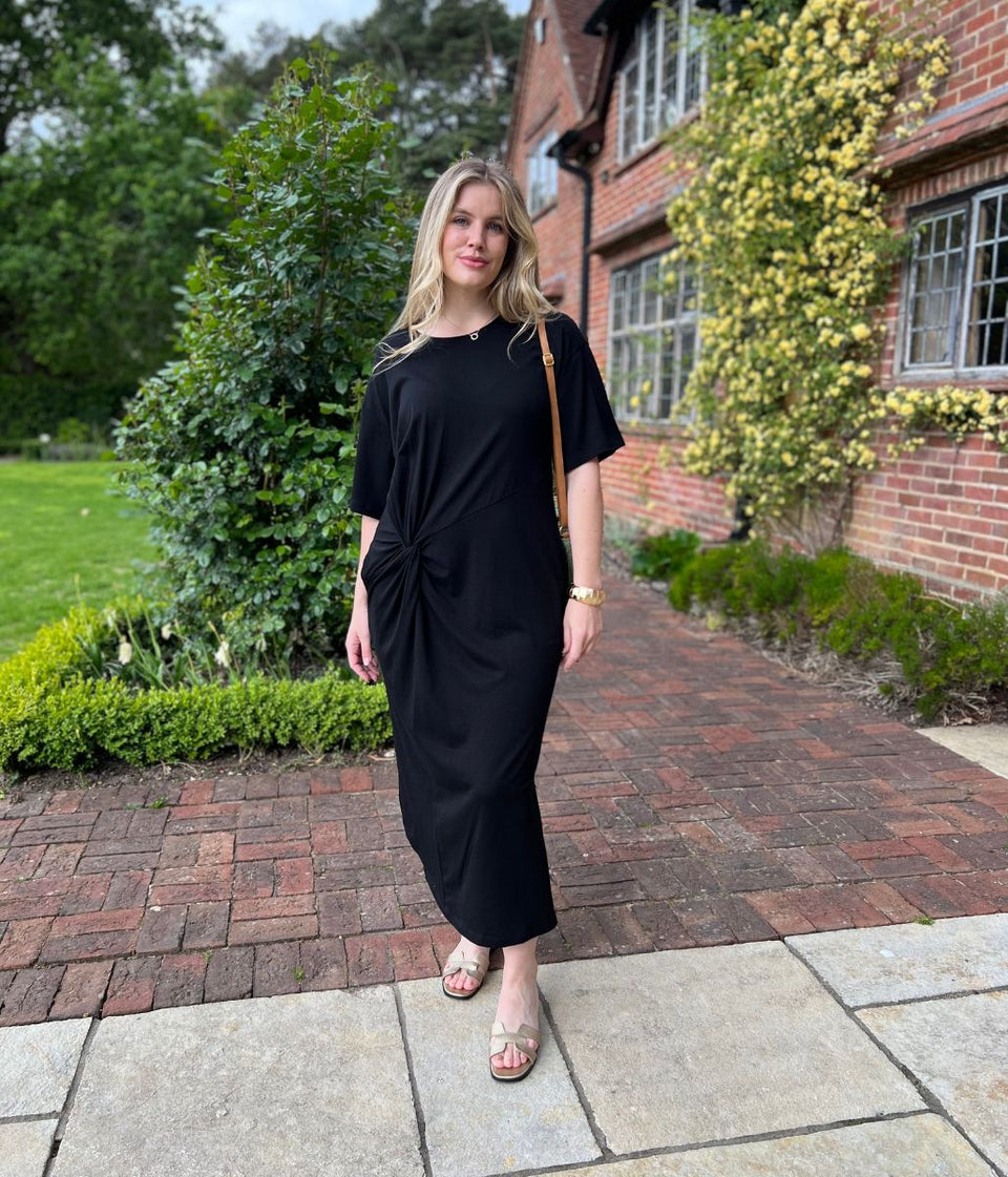 Black Jersey Twist T-Shirt Dress