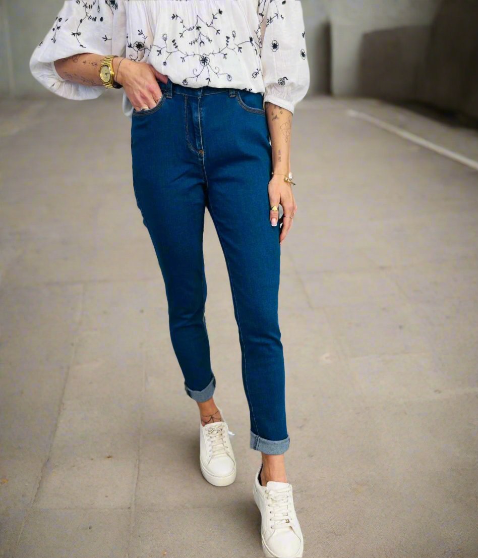 blue straight leg jeans