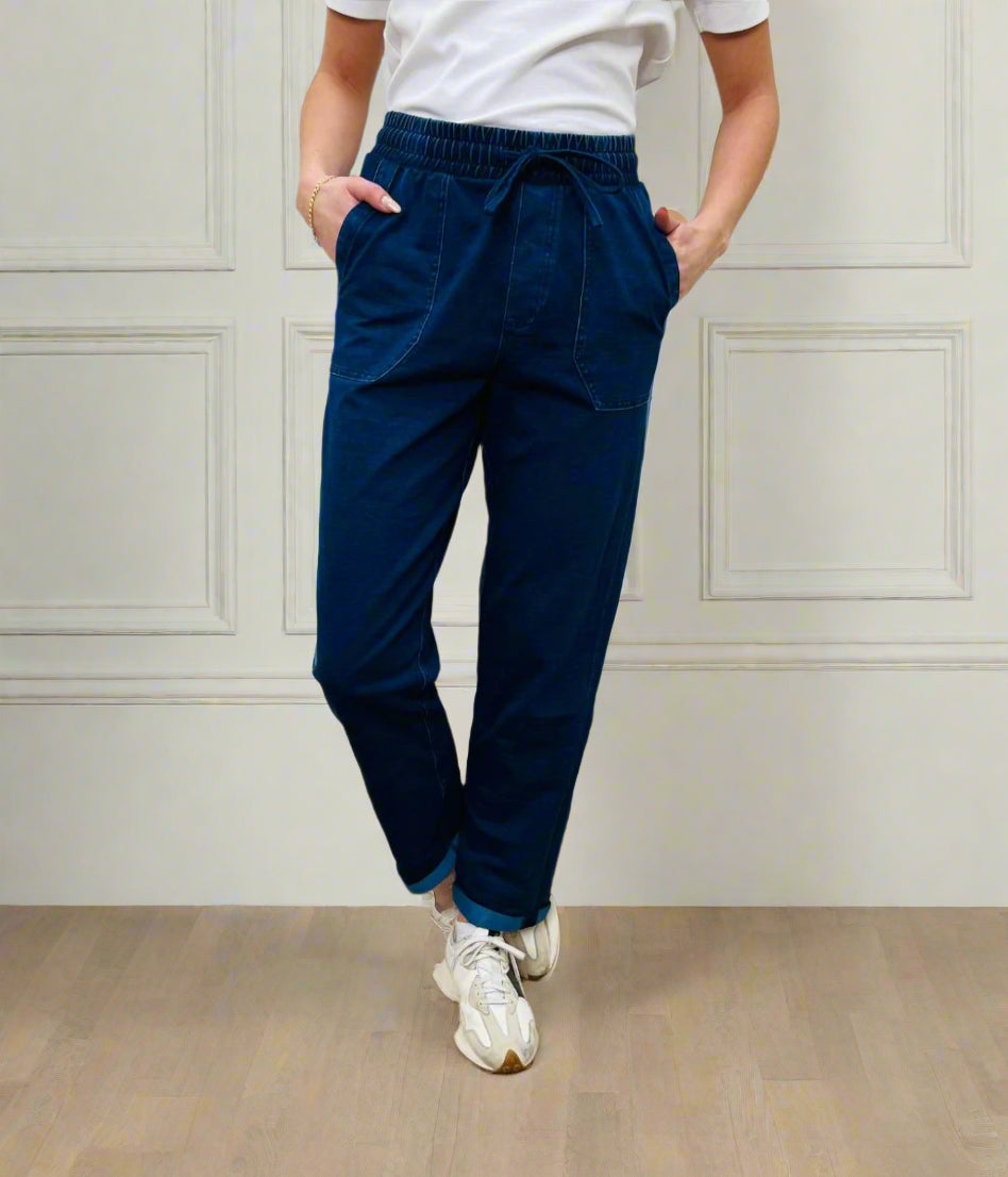 Cotton Rich Dark Denim Straight Leg Jogger Trousers