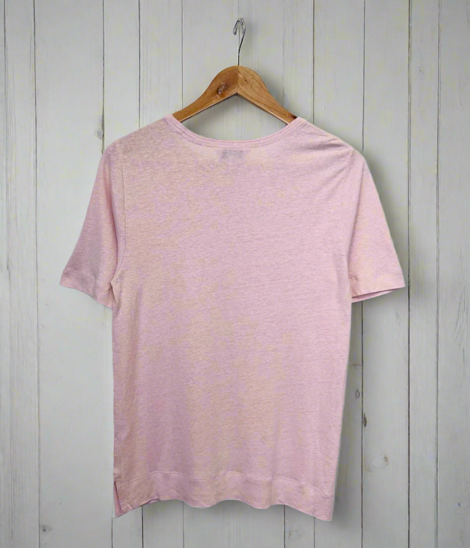 Pink Linen Blend Crew Neck Top