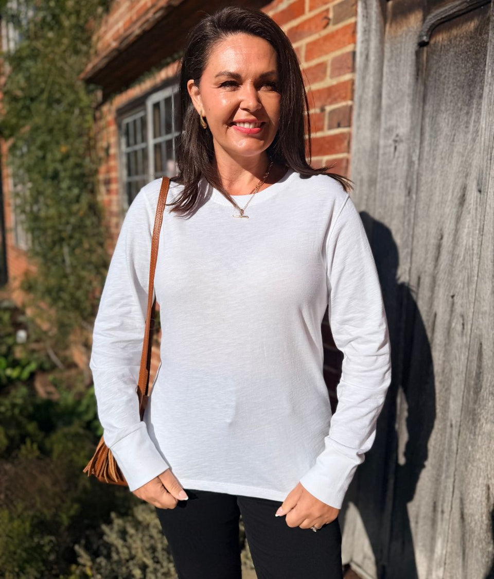 White Long Sleeve Organic Cotton Slub T Shirt