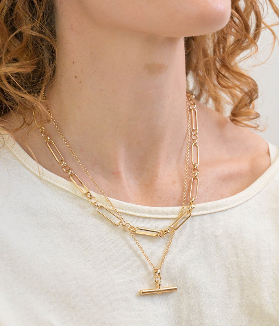 POM Golden layered Chain and T-bar Necklace