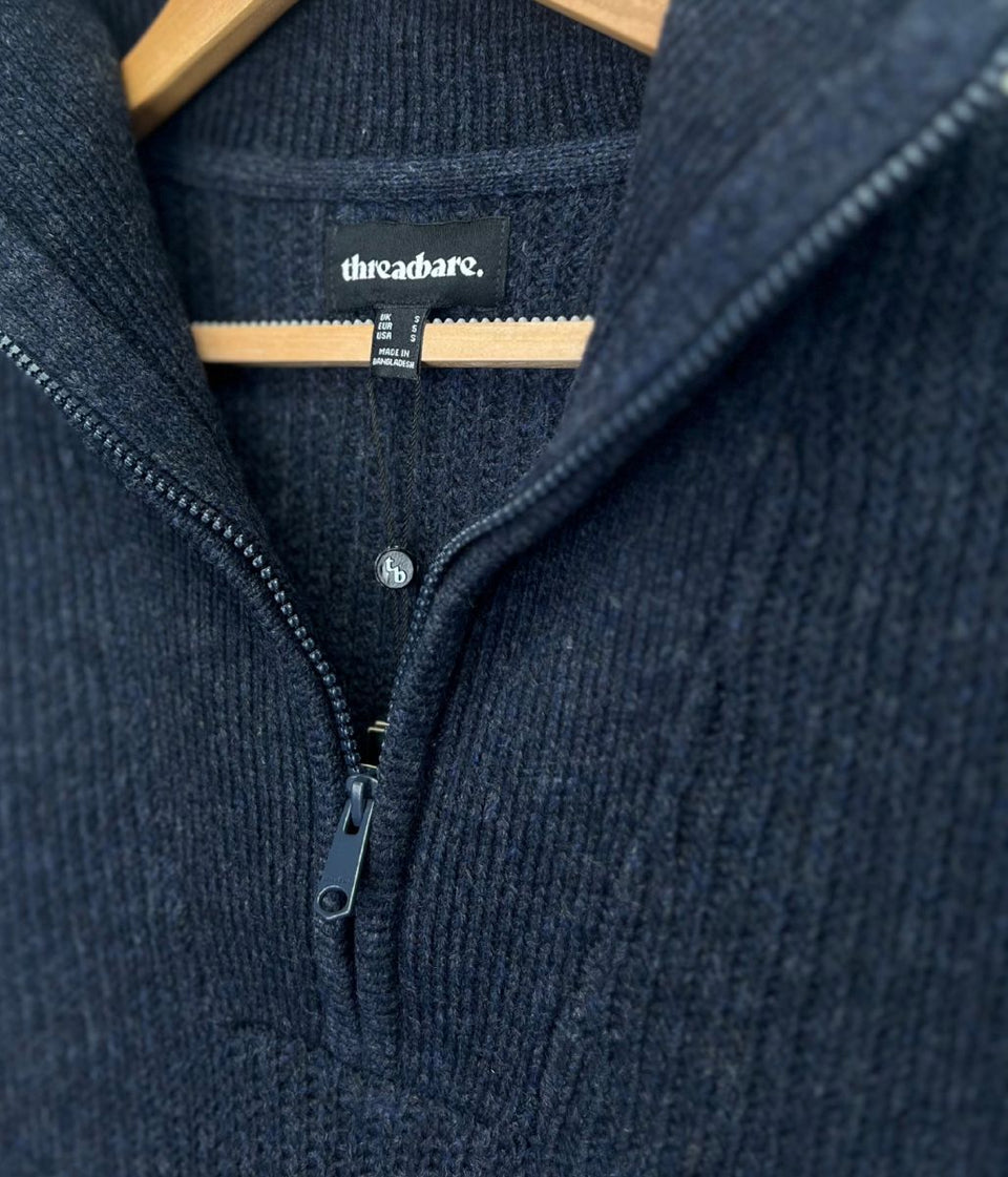 Mens Warm Navy Blue Threadbare Barnhill Knitted Jumper