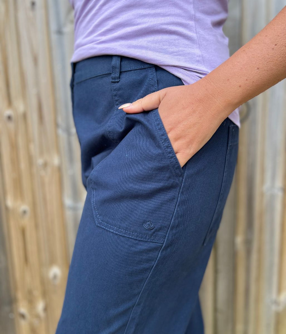 Navy Cotton Twill Straight Trousers