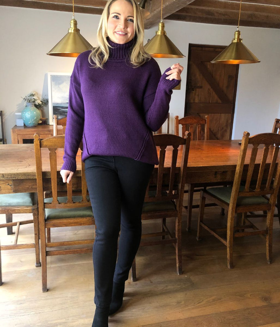 Purple Chunky Knit Roll Neck Jumper