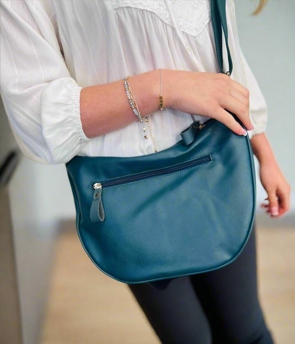 Women's Teal Crescent Sling Half Moon Bag Pouch Handbag