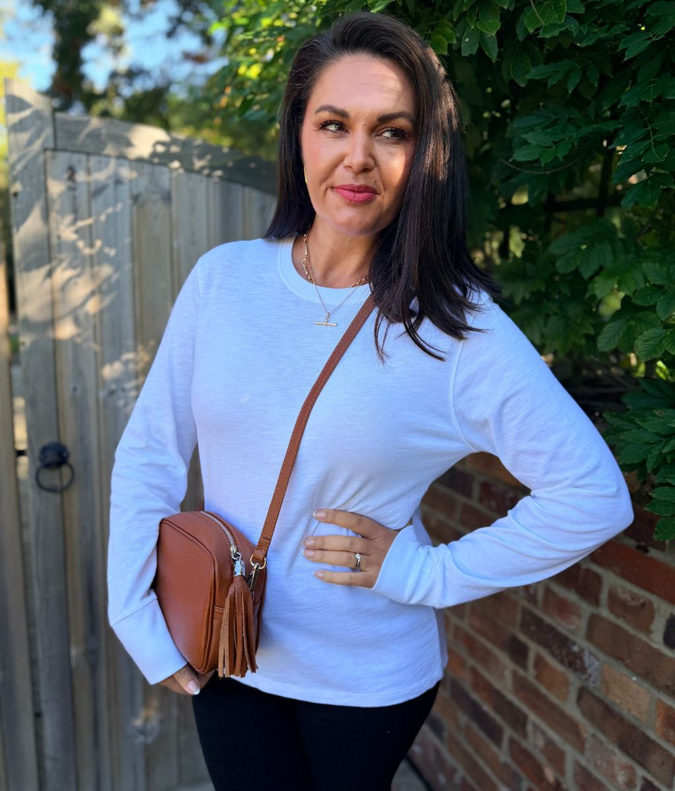 White Long Sleeve Organic Cotton Slub T Shirt