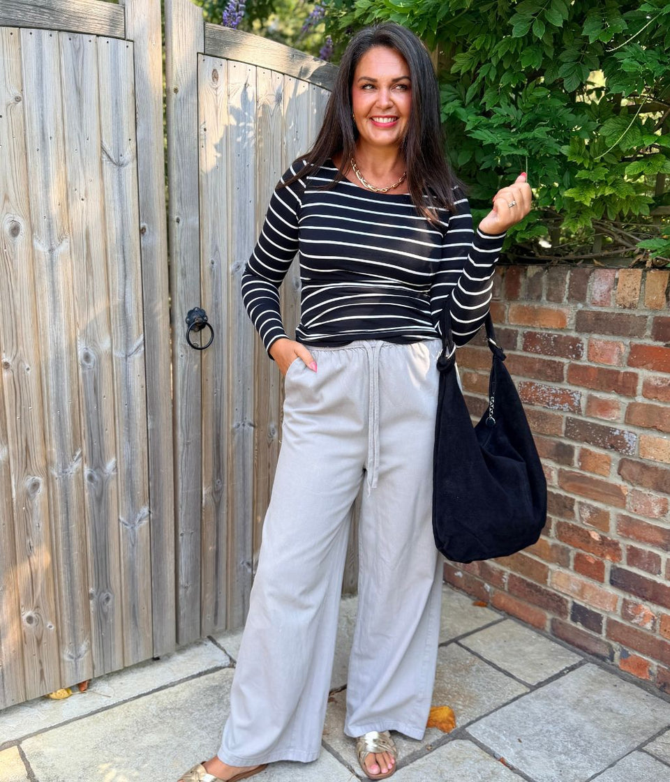 Grey Cotton Rich Drawstring Wide Leg Trousers