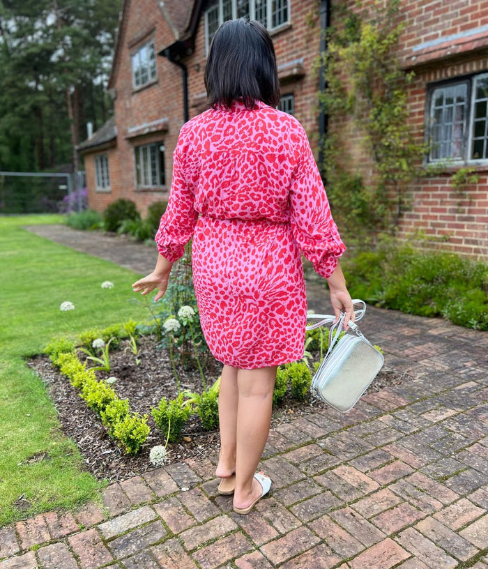 Pink leopard shirt dress online