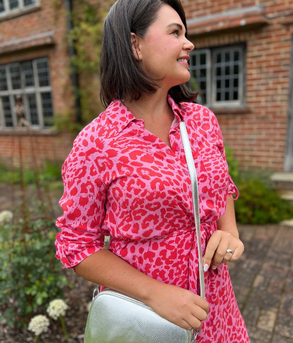 Pink Leopard Print Shirt Dress