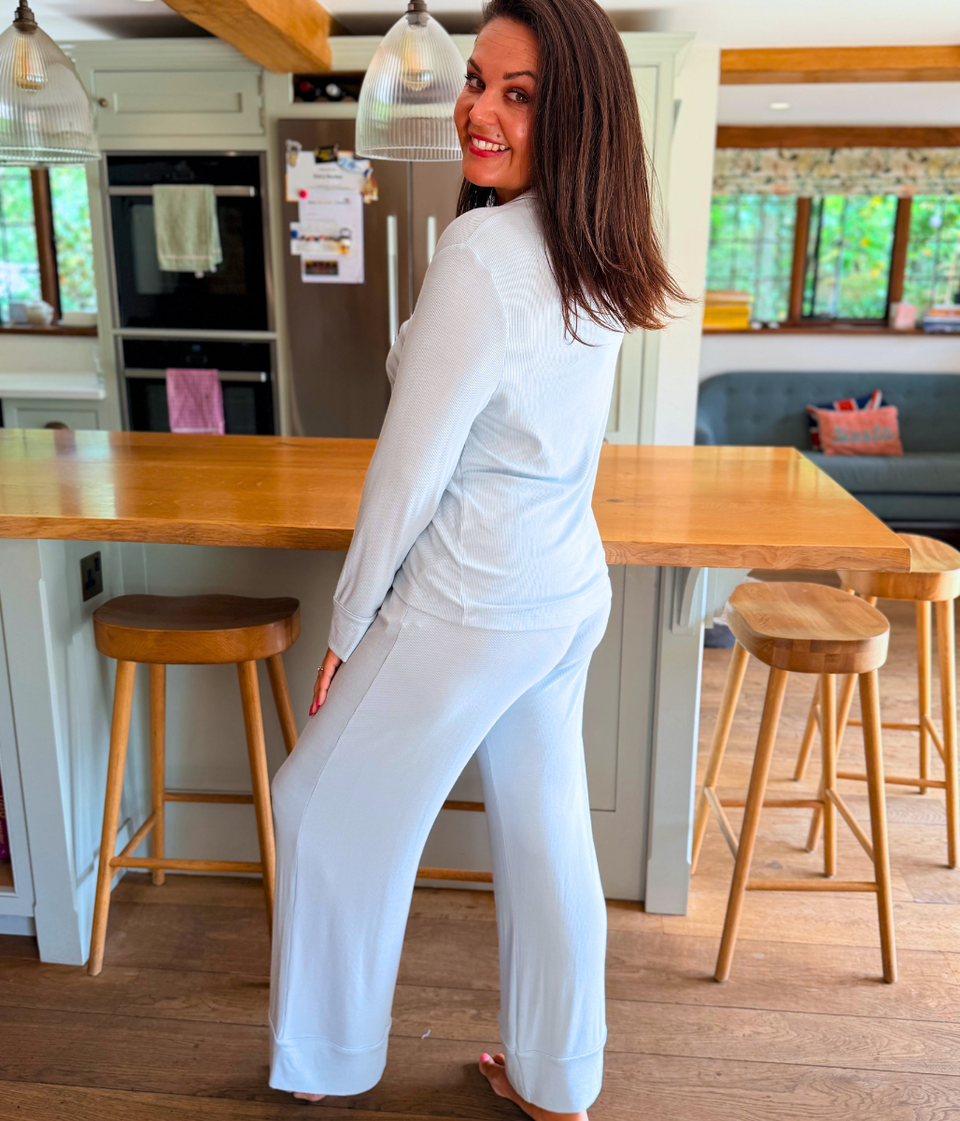 Ice Blue Ribbed Stretch Pyjama Set