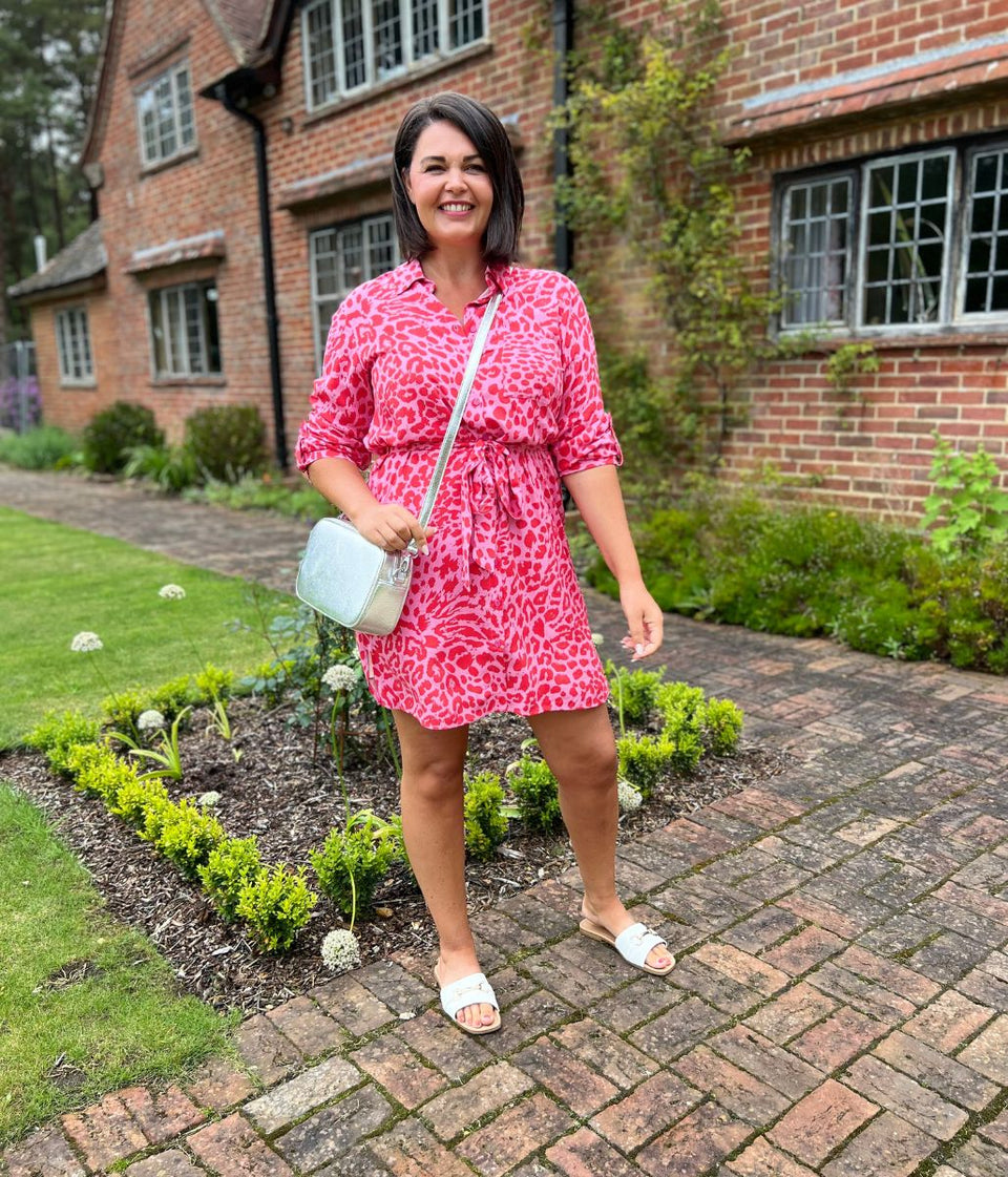 Pink Leopard Print Shirt Dress