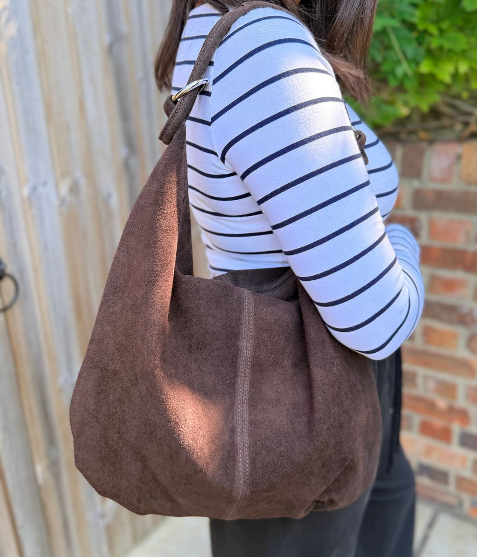 Chocolate Brown Suede Willow Slouch Bag