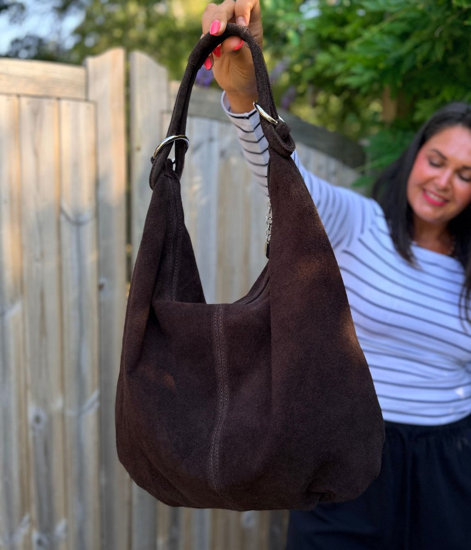 Chocolate Brown Suede Willow Slouch Bag