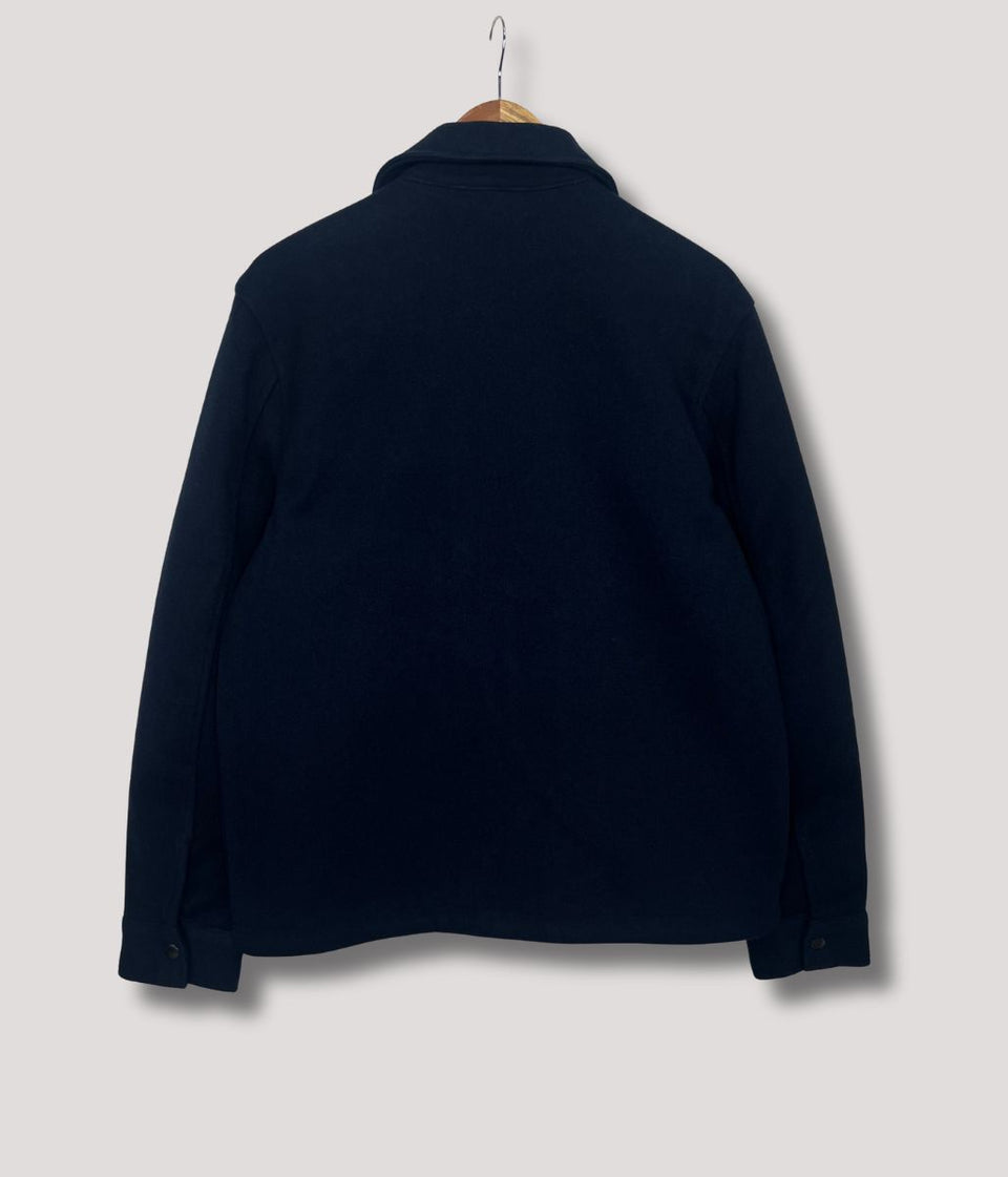 Mens Patch Pocket Zip Through Collared Navy Blue Jacket