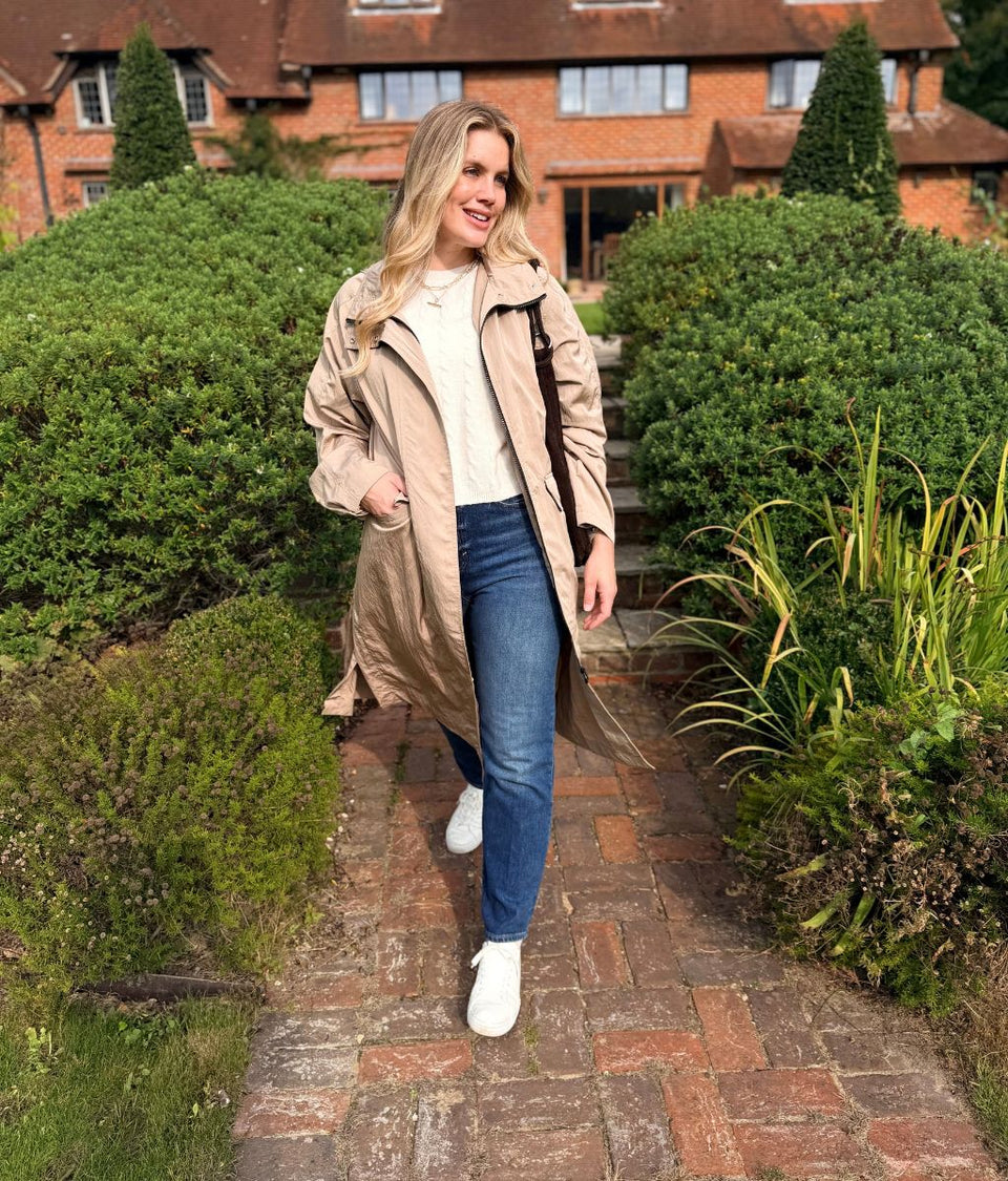 Women’s Beige Hooded Trench Style Raincoat