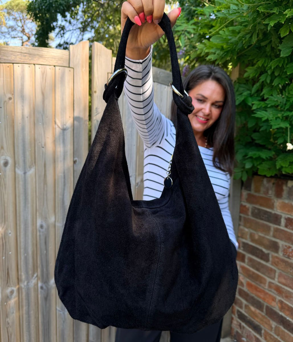 Black Suede Willow Slouch Bag