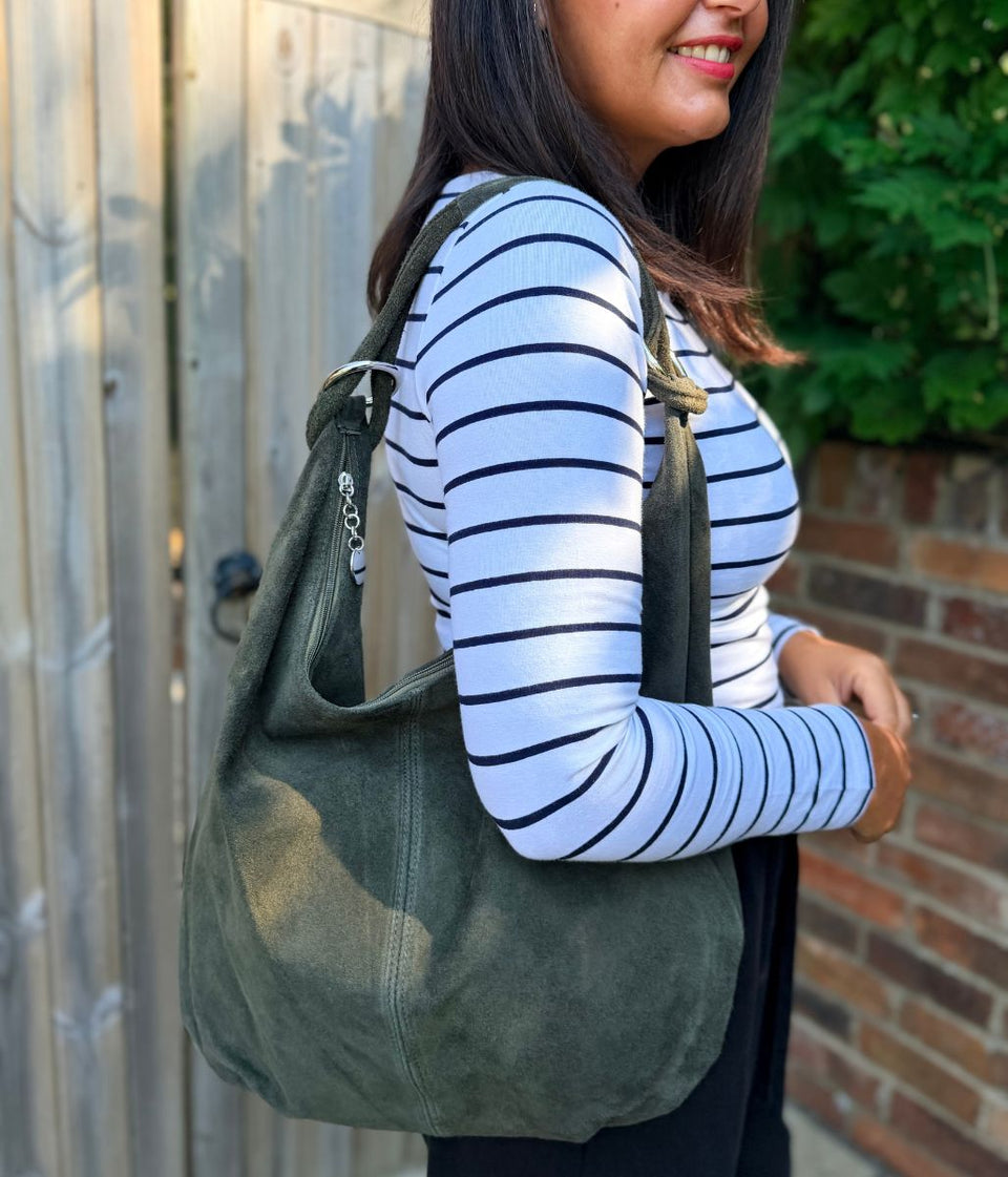 Green Suede Willow Slouch Bag
