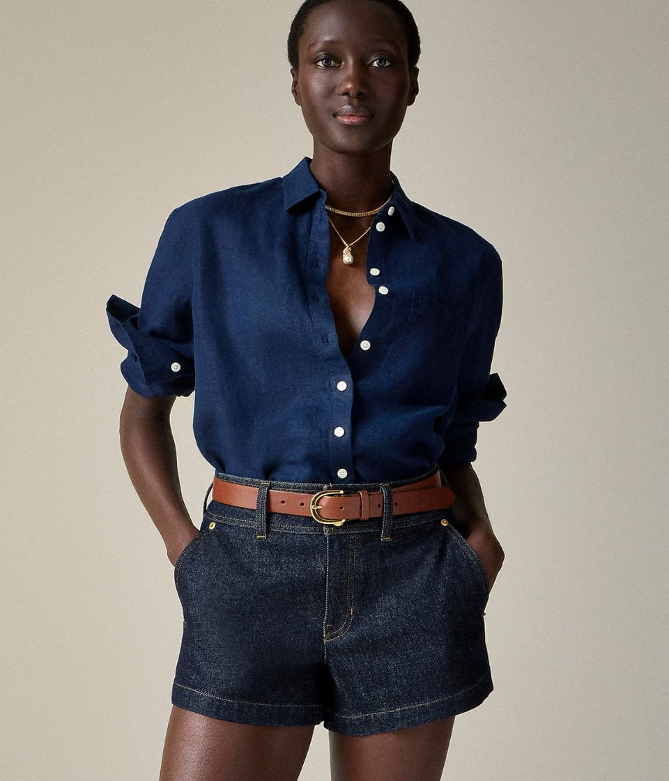 Navy Garcon Classic Linen Designer Shirt