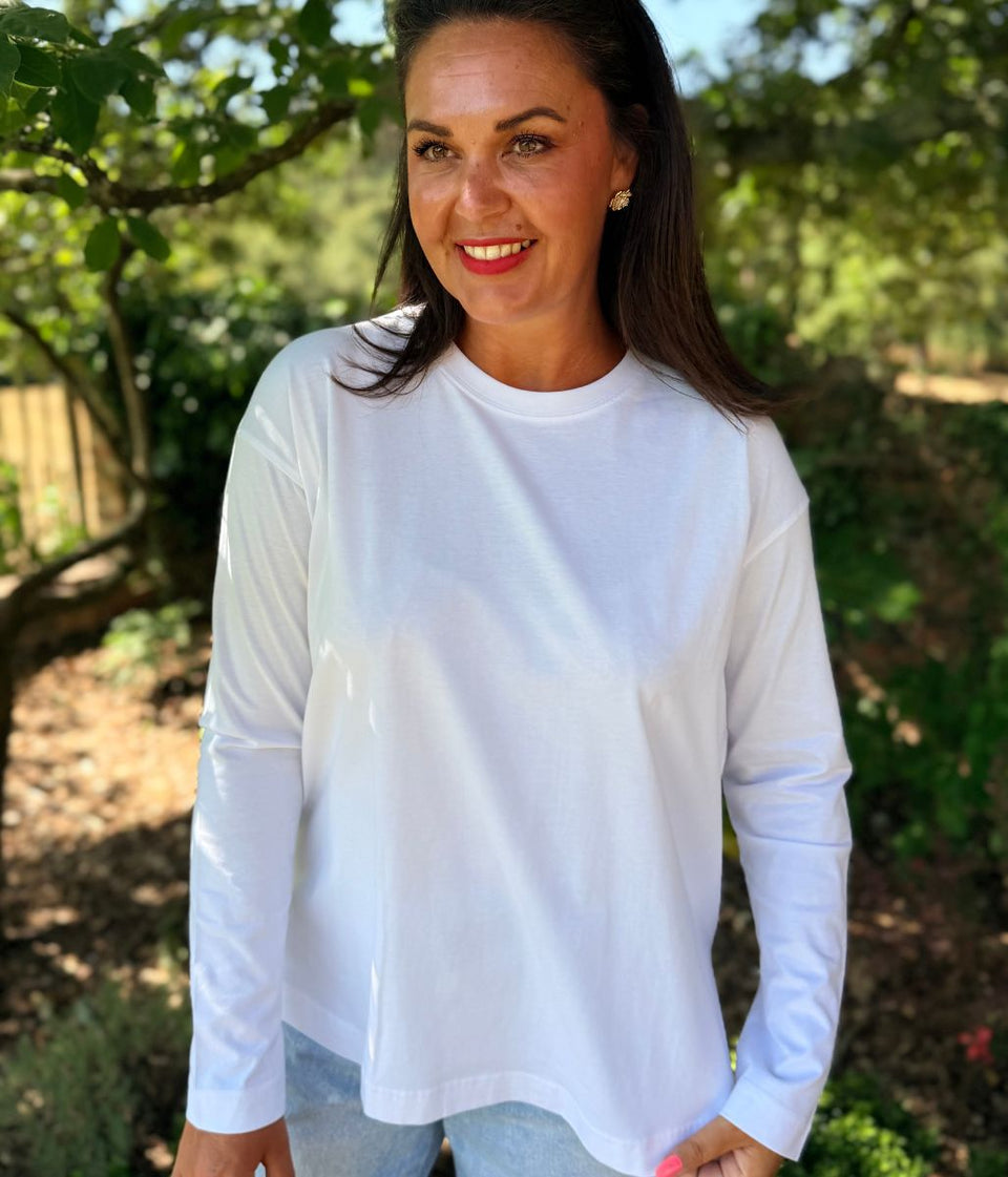 White Long Sleeve Organic Cotton Tunic Top