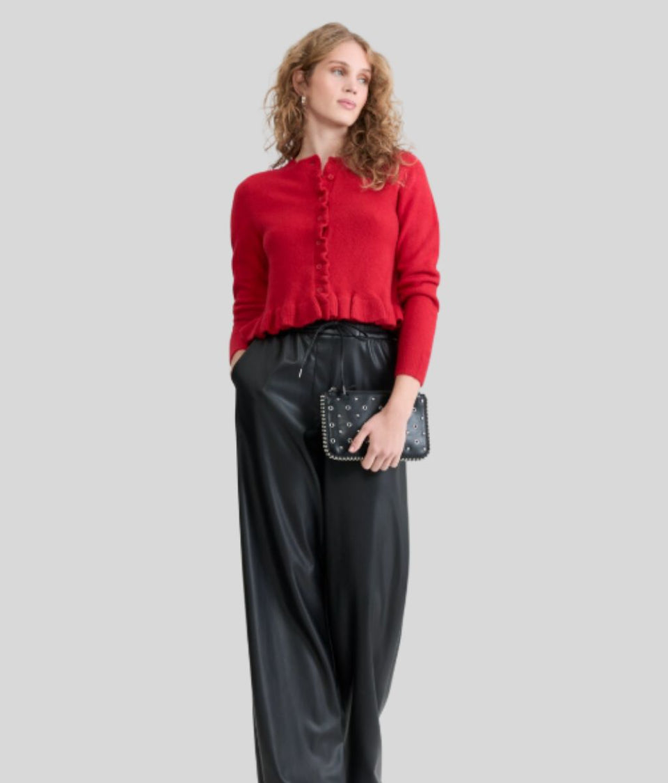 Red Frill Button Front Cardigan