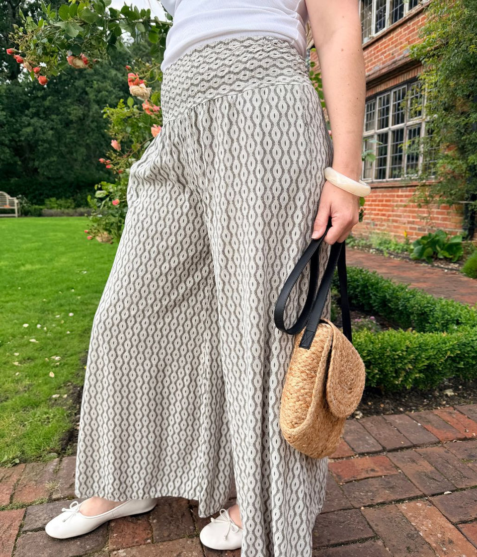 Mocha Mandala Wide Leg Palazzo Trousers