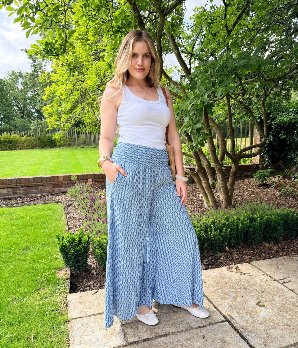 Blue Mandala Wide Leg Palazzo Trousers