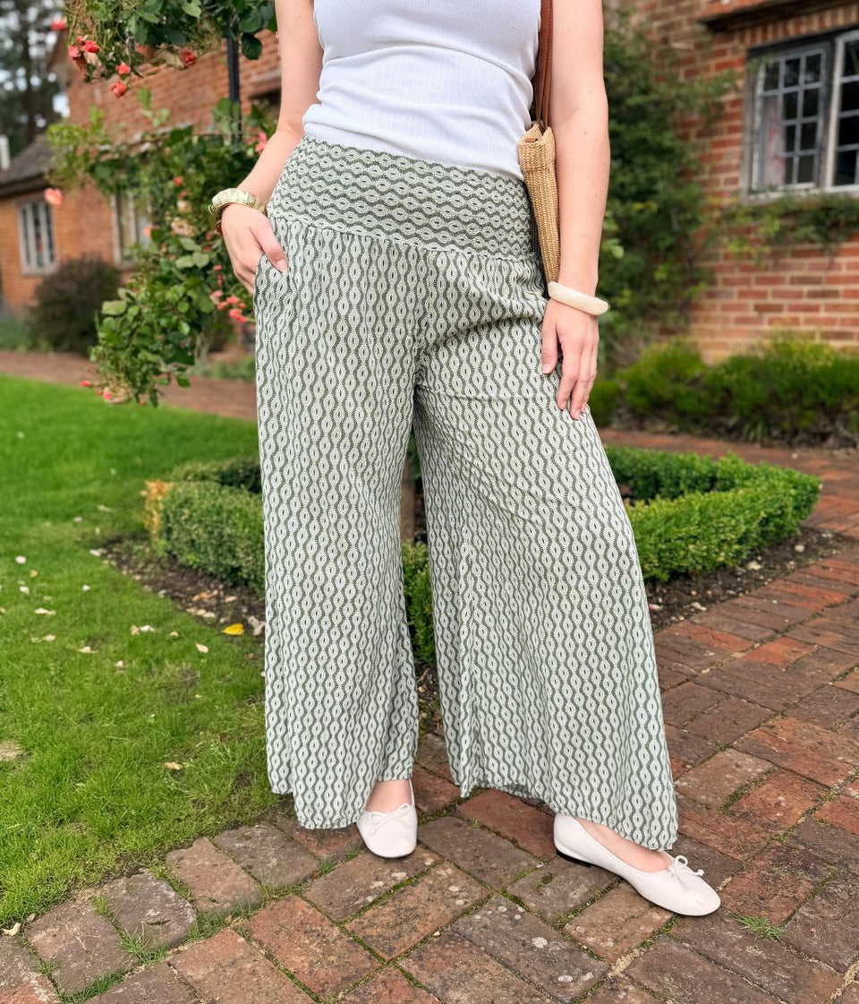 Green Mandala Wide Leg Palazzo Trousers