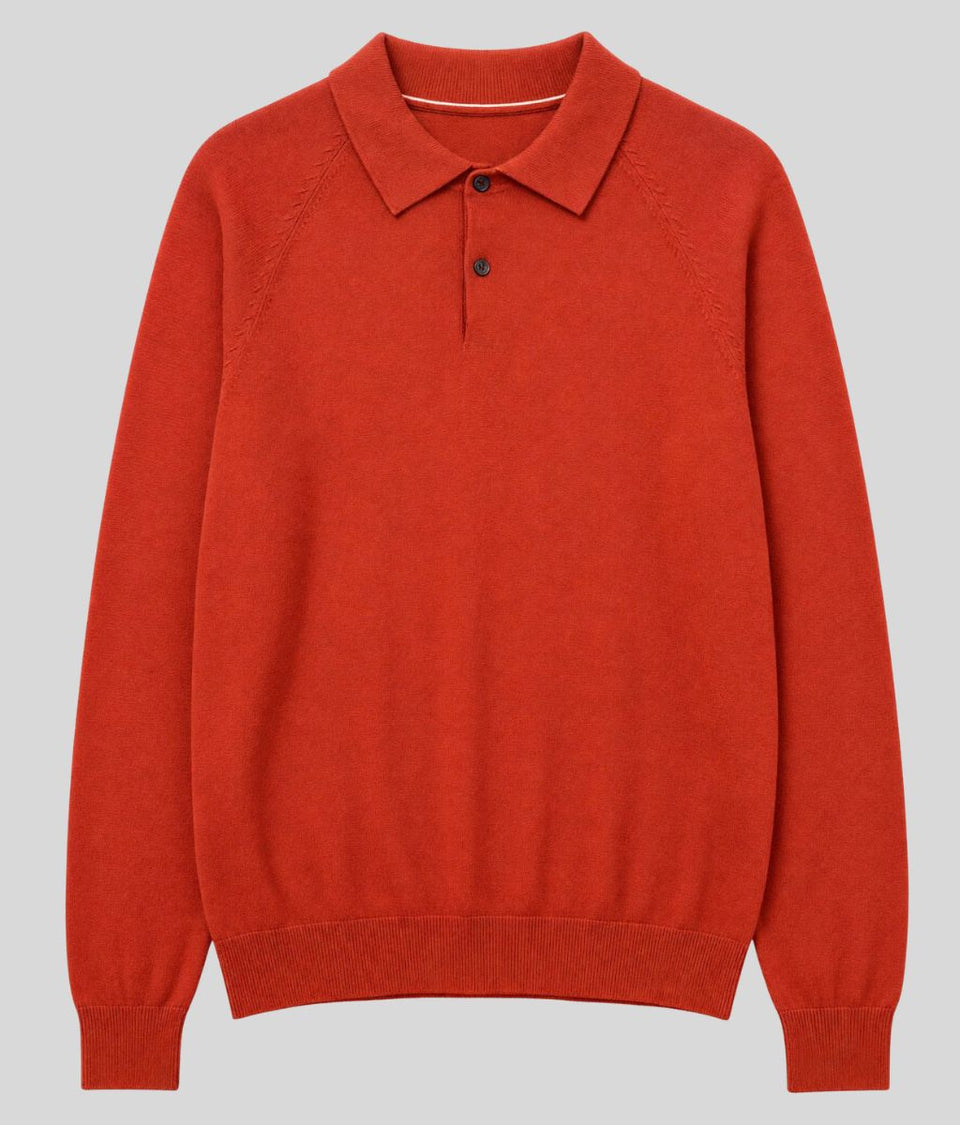 Mens Paprika Cotton Rich Long Sleeve Knitted Polo Top
