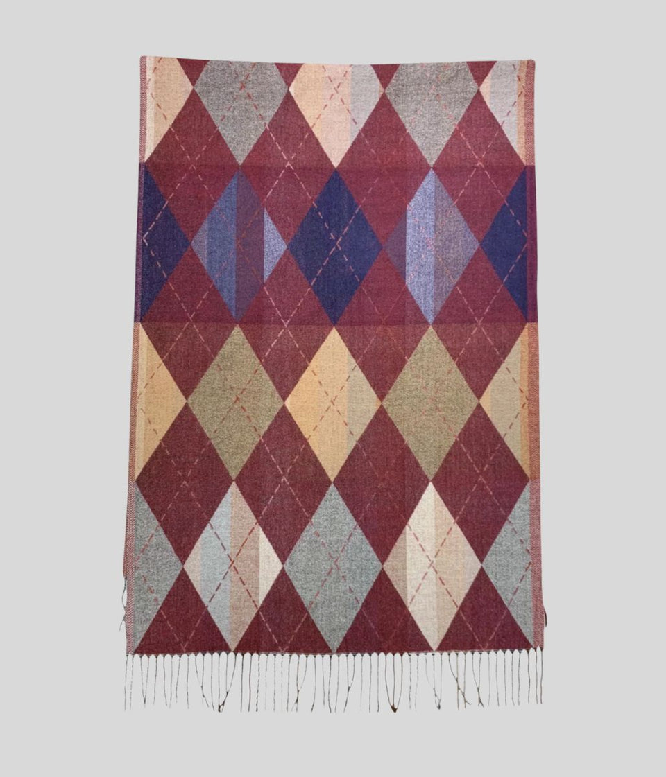 Burgundy Argyle Diamond Reversible Wool Blend Scarf