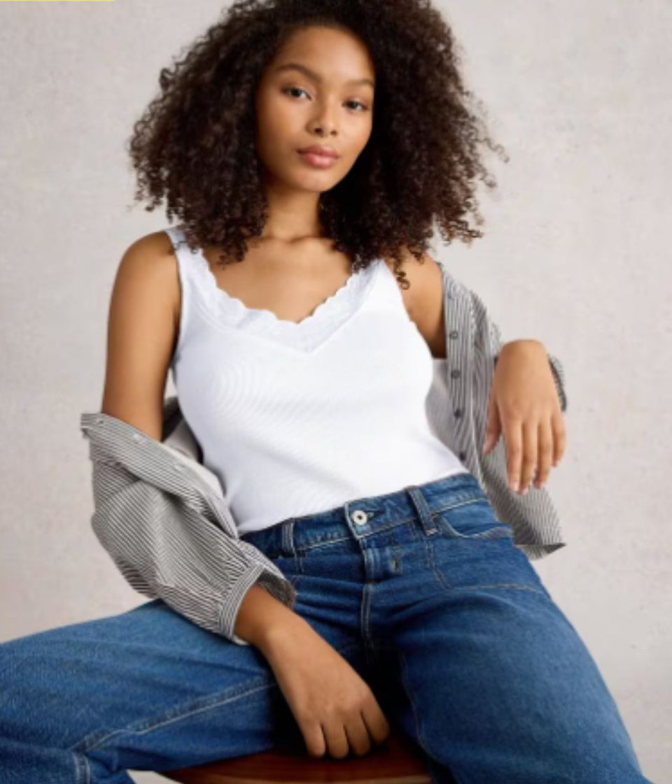 White Sea Breeze Lace Trim Vest Top