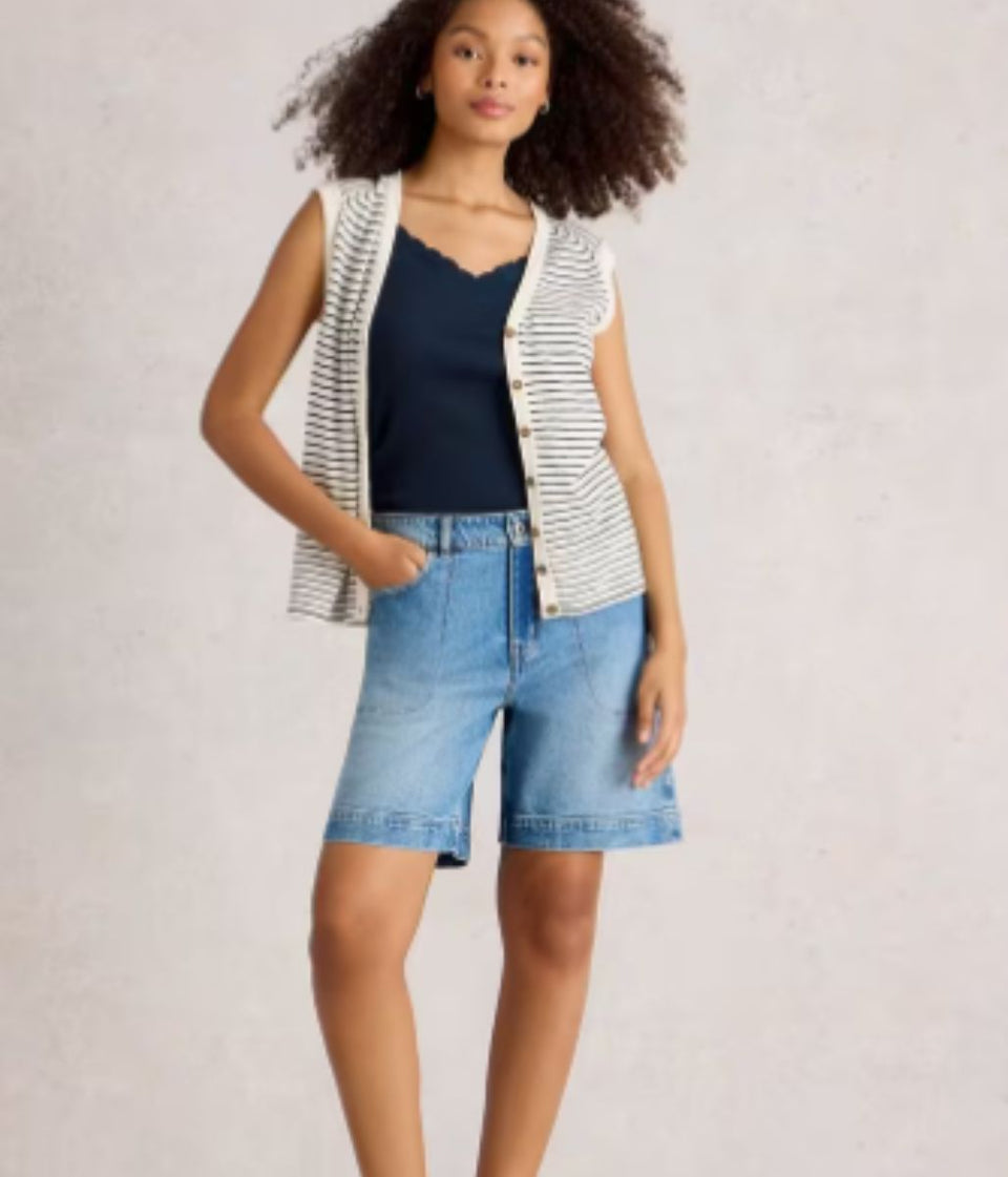 Navy Sea Breeze Lace Trim Vest Top