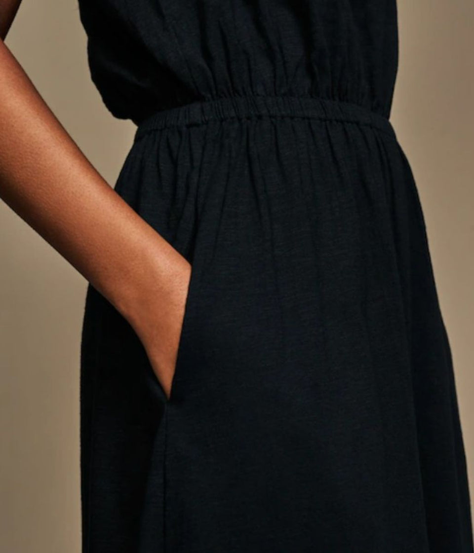 Black Broderie Frill Sleeve Cotton Jersey Dress