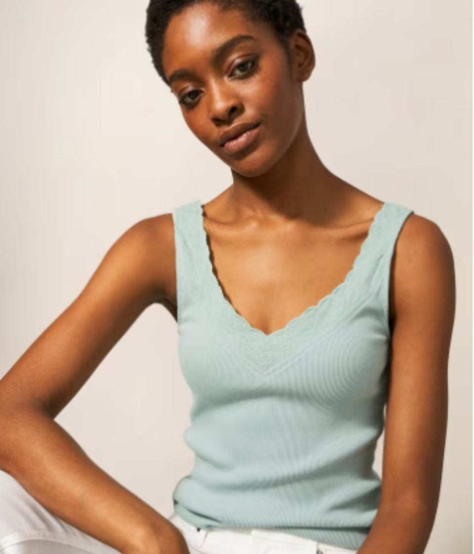 Light Green Sea Breeze Lace Trim Vest Top