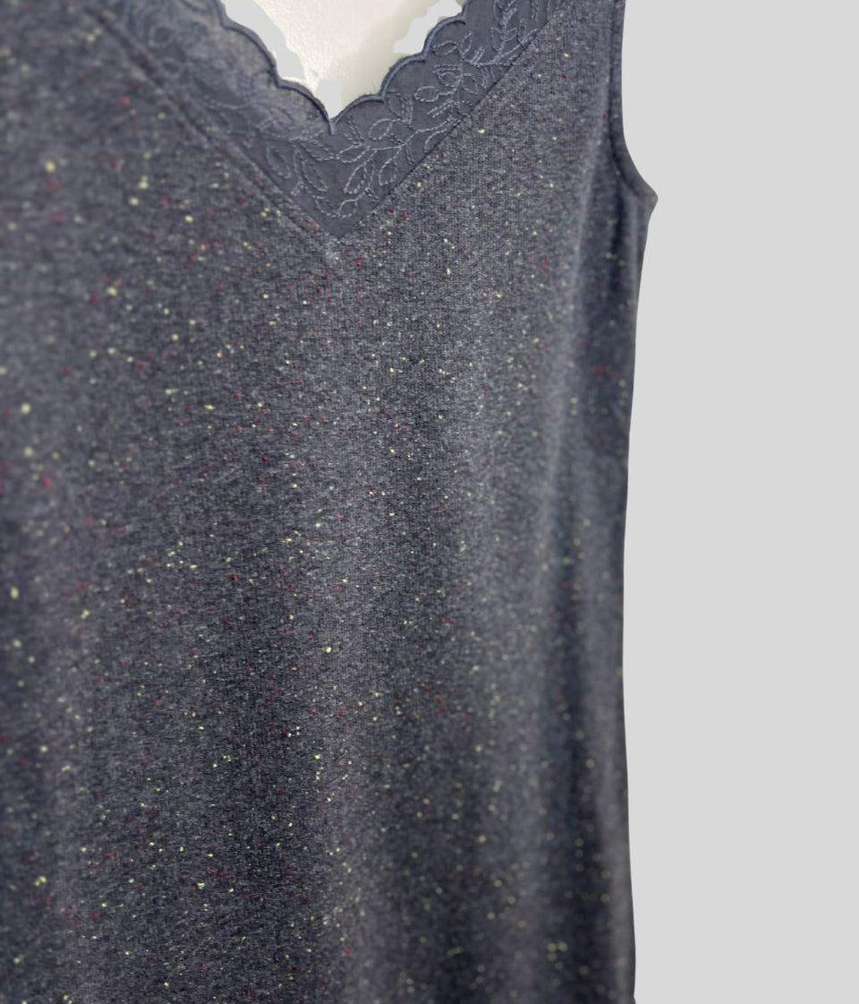 Speckled Grey Sea Breeze Lace Trim Vest Top