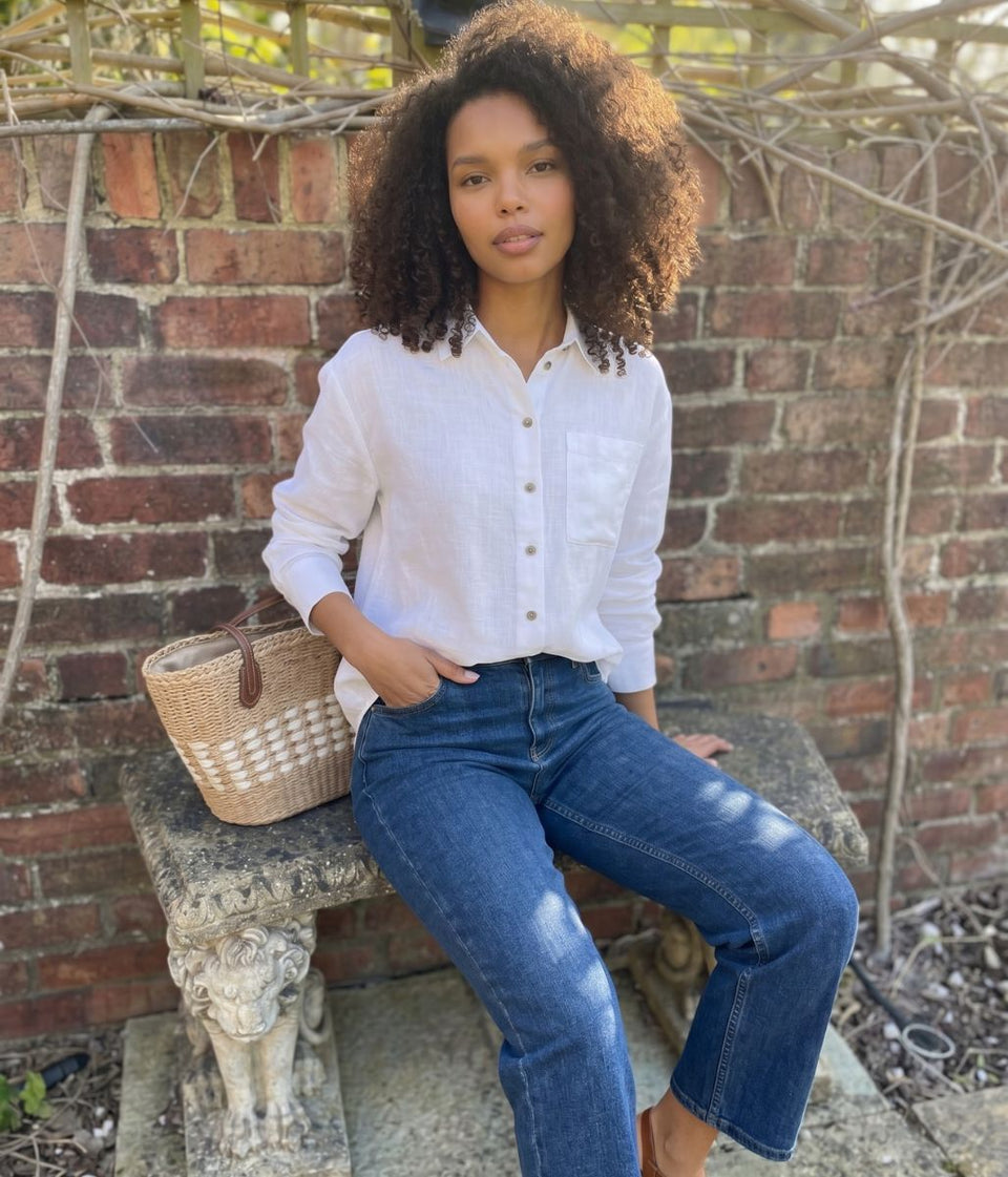 White Linen Blend Shirt