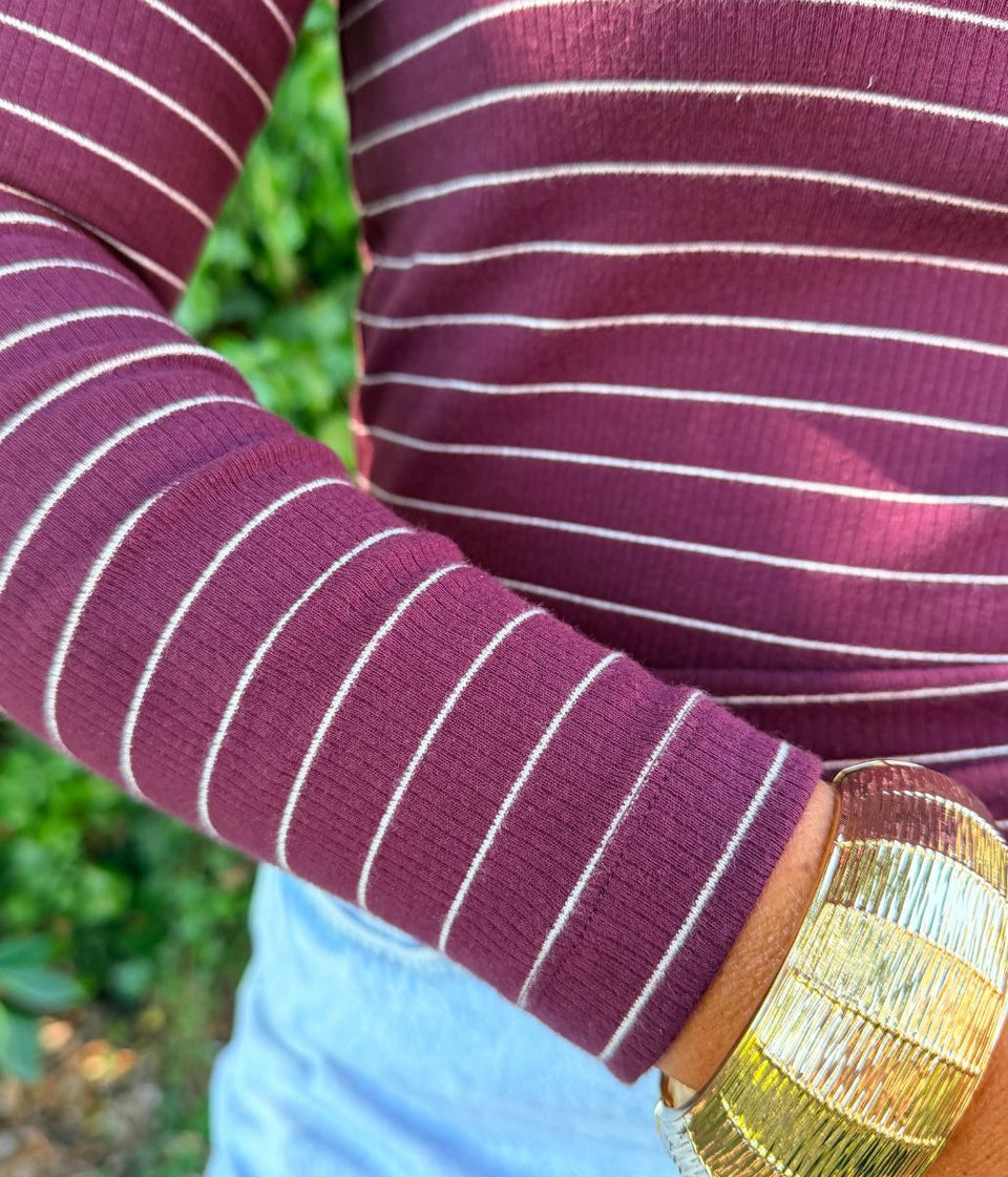 Burgundy Cotton Rich Striped Top