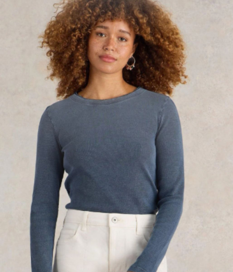 Blue Long Sleeved Sadie Ribbed Top