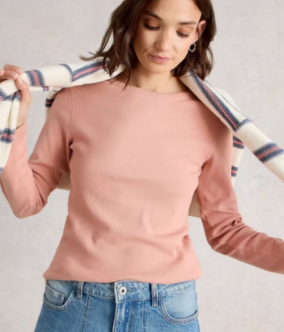 Pink Long Sleeved Sadie Ribbed Top
