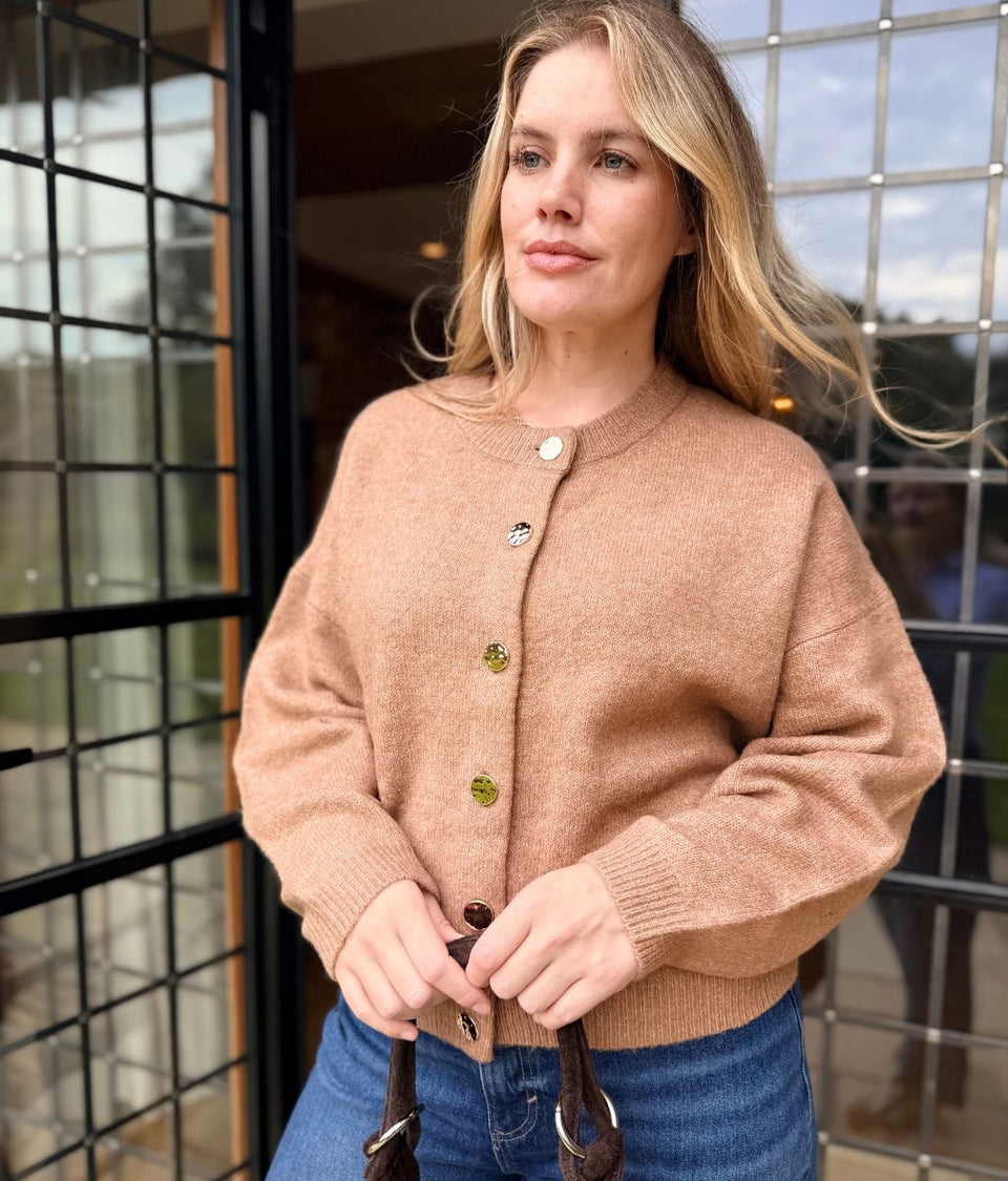 Camel Gold Button Cardigan