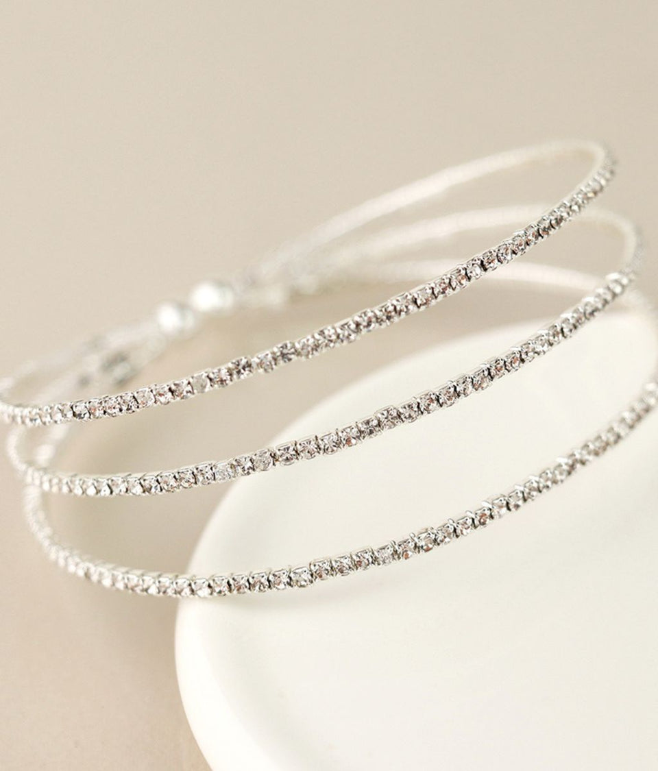 Silver Plated Triple Strand Crystal Bracelet
