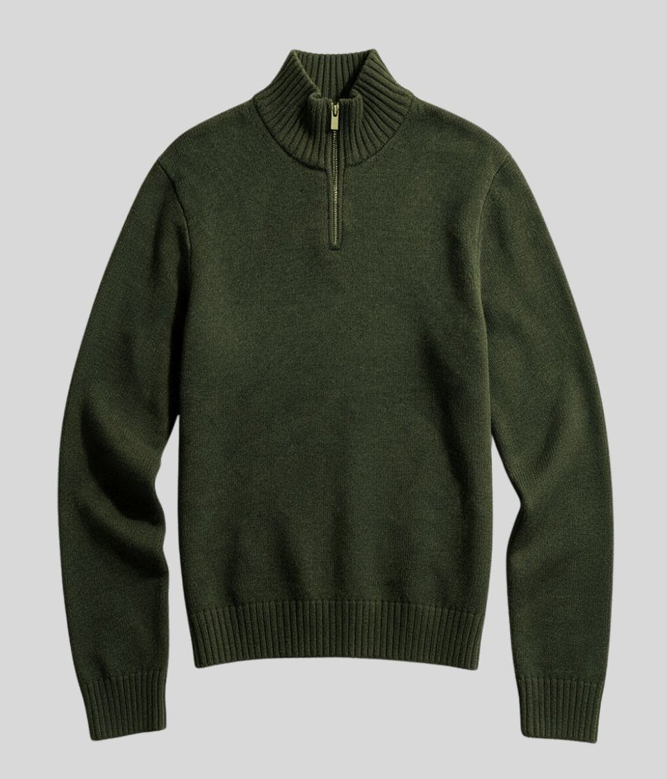 Mens Khaki Lambswool Blend Half Zip Jumper