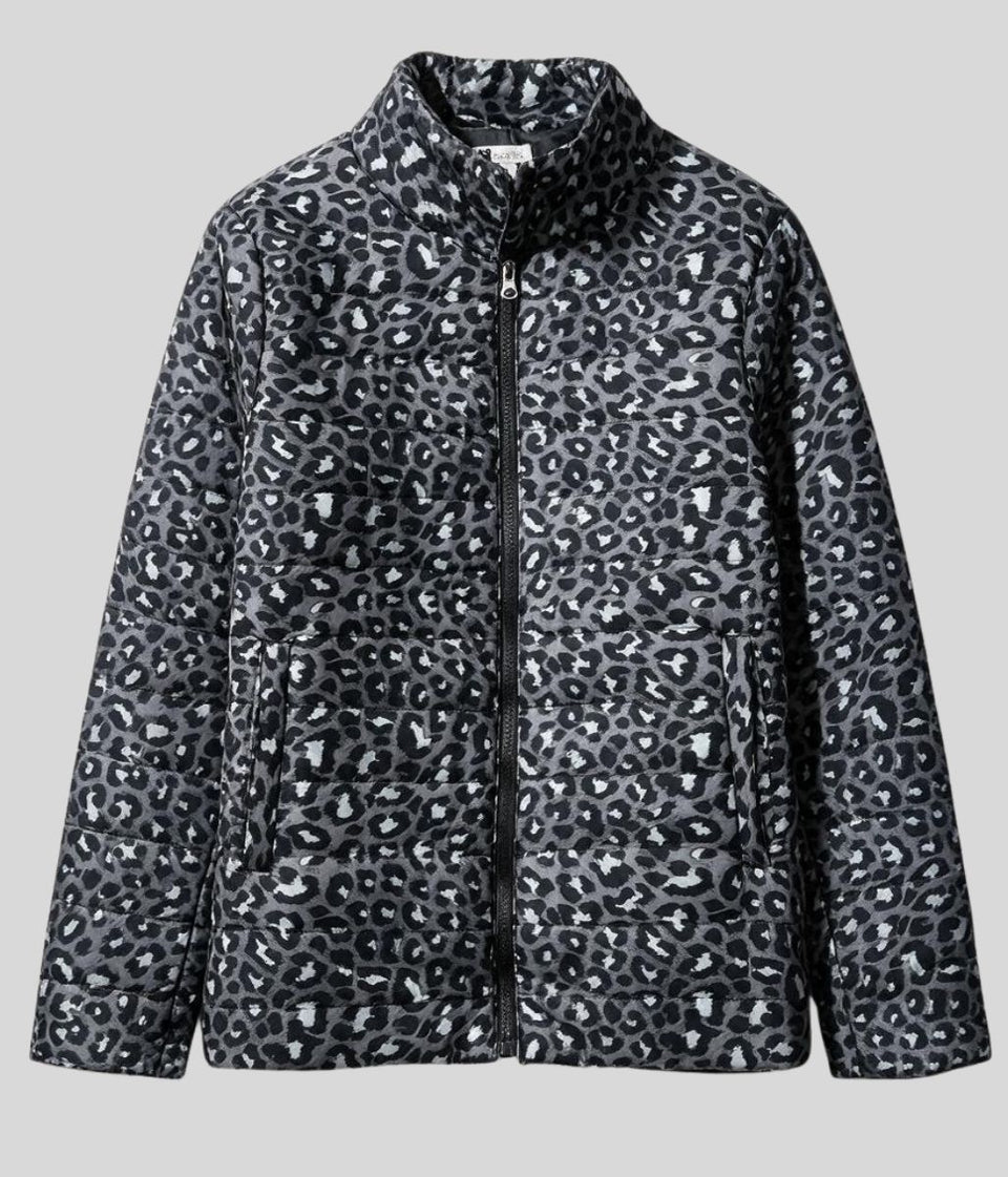 Grey Leopard Quilted Padded Casual Jacket
