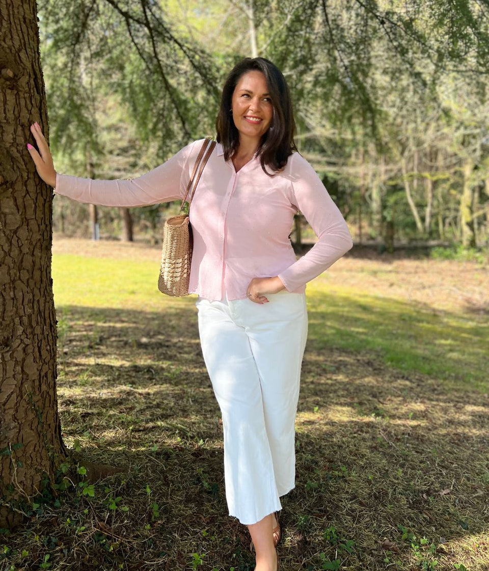 Pink Mesh Embellished Shirt